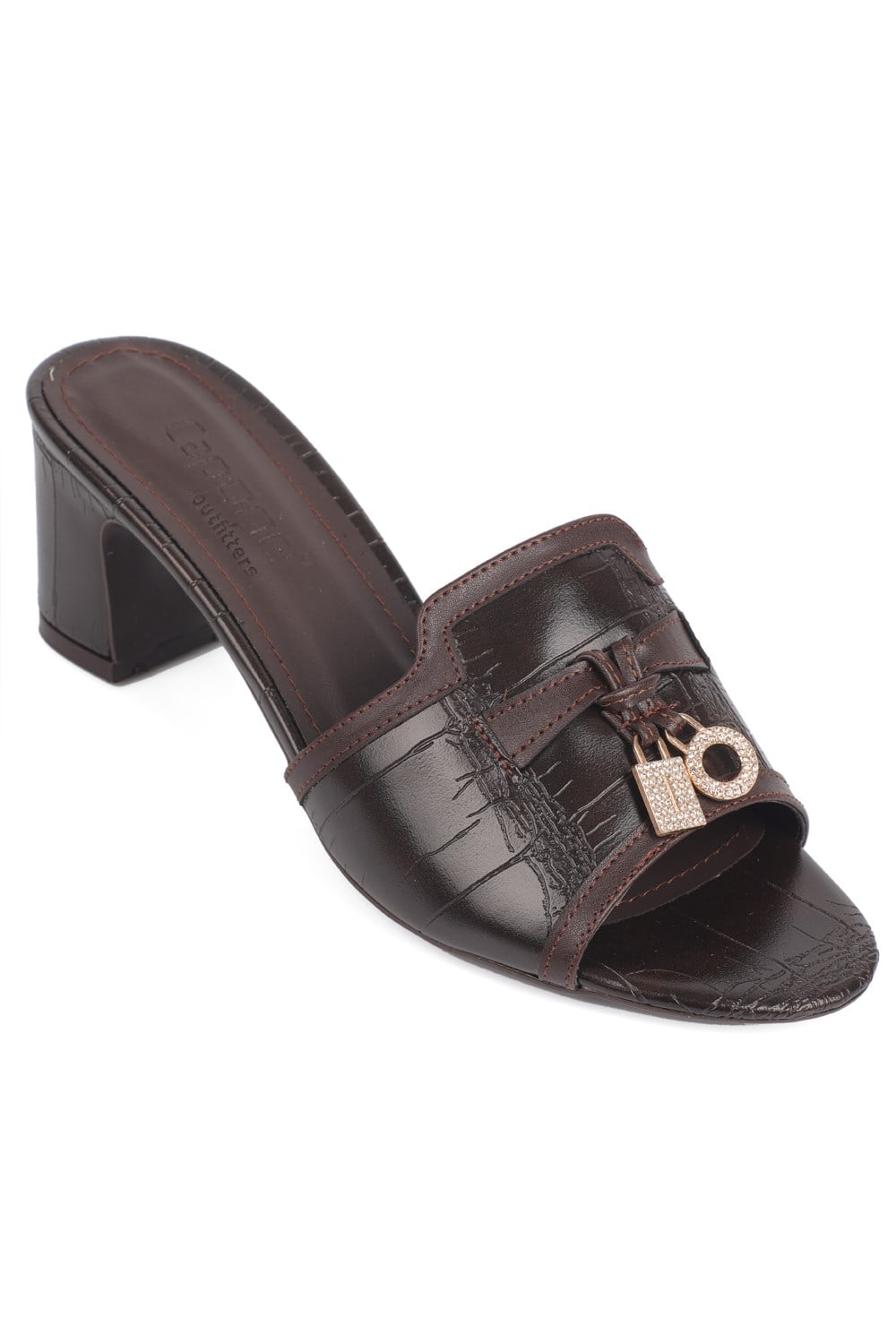 Capone Nady Mid Heel Crystal Embellished Accessory Single Band Women Brown Sandal