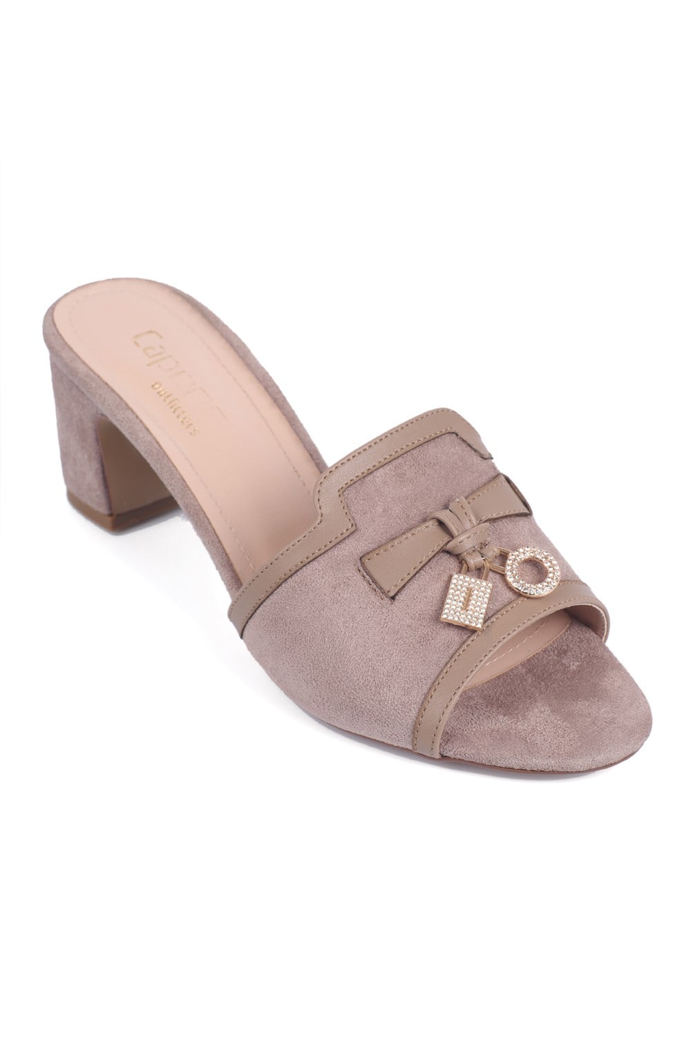 Capone Nady Mid Heel Crystal Embellished Accessory Single Band Women Sued Mink Sandal