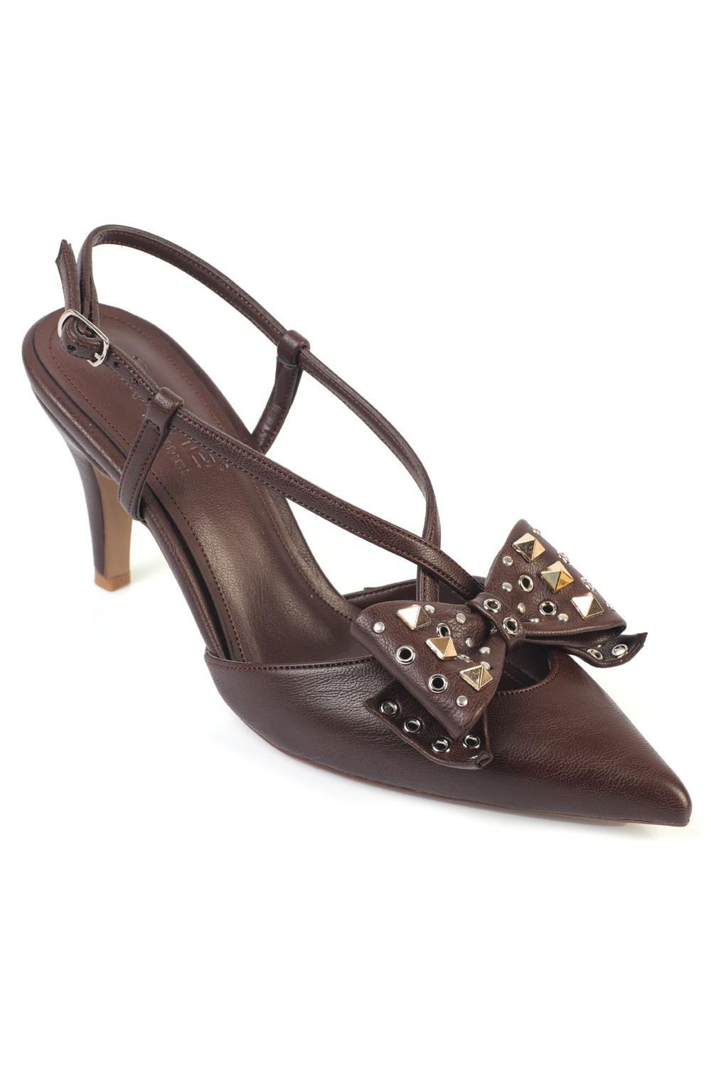 Capone Nancie Mid Heel Metal Studded Bow Detail Open Back Women  Shoe