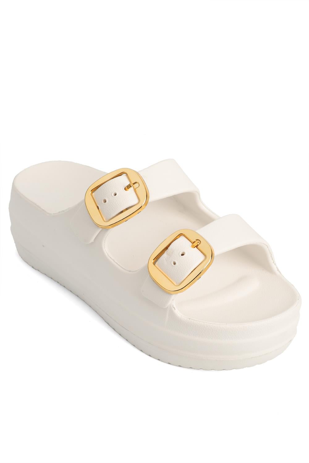Capone Nicki EVA Double Buckle Wedge Sole Women White Sandal