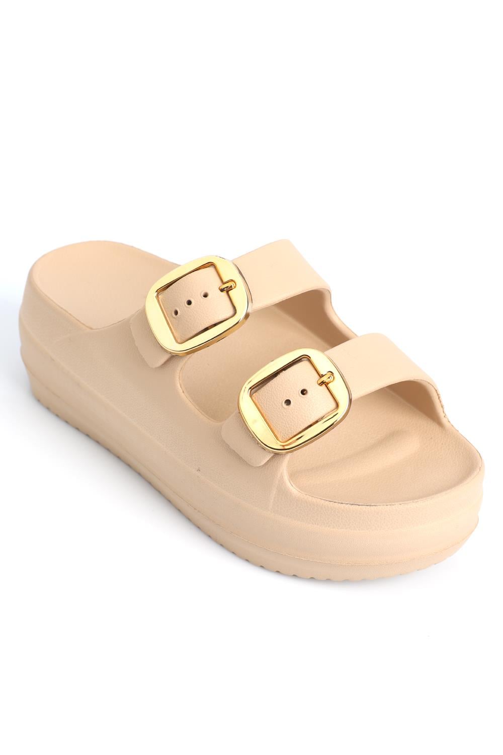 Capone Nicki EVA Double Buckle Wedge Sole Women Beige Sandal