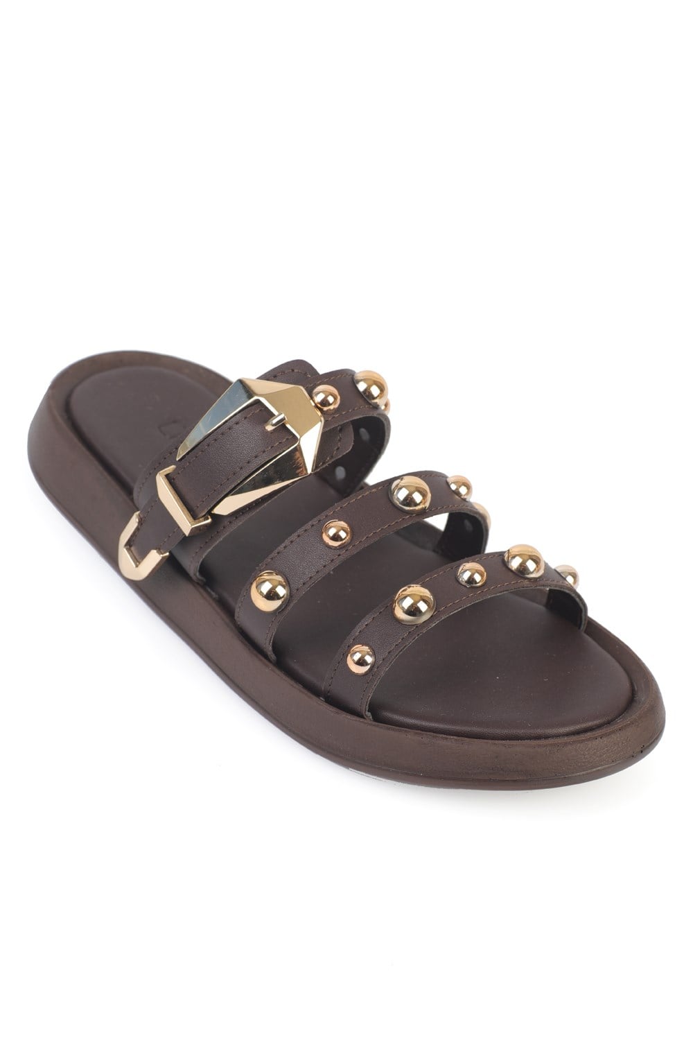 Capone Nollie  Round Toe Metal Accessory Women Brown Sandal