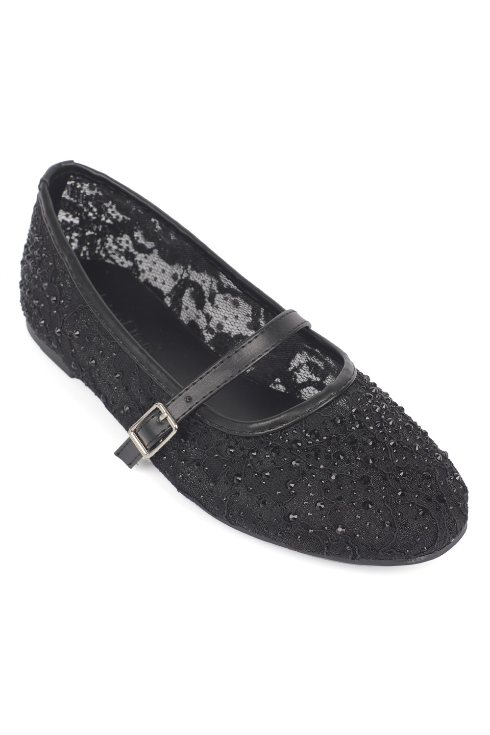 Capone Norean Lace Mesh Embroidered Women Black Ballet Flat