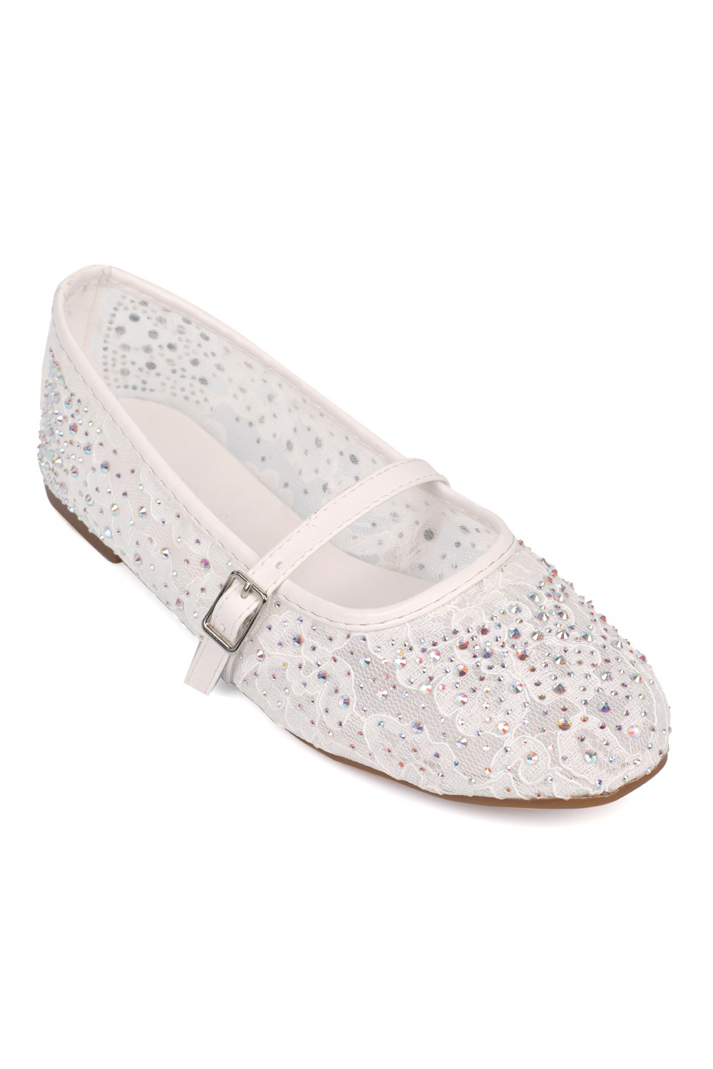 Capone Norean Lace Mesh Embroidered Women White Ballet Flat