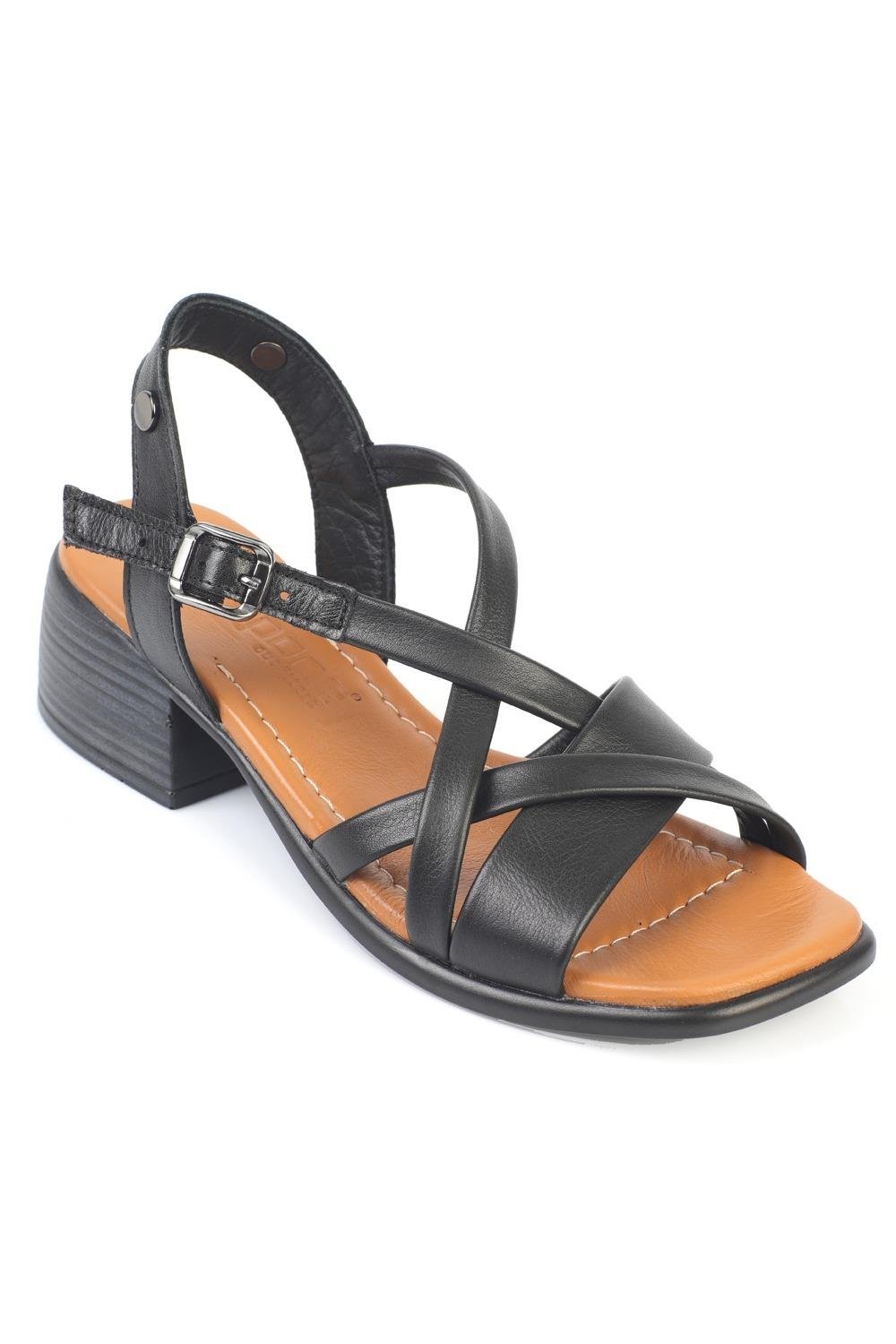 Capone Noreen  Genuine Leather Mid Heel Women Black Sandal
