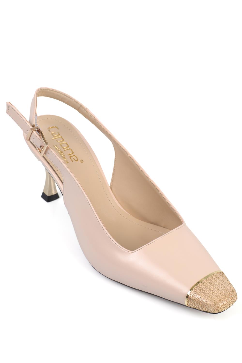 Capone Open Back Blunt Toe Accessory Mid Heeled Patent Faux Leather Women Mink Shoes