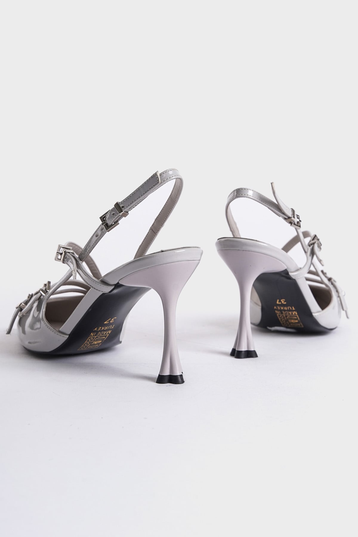 Capone Open Back Pointed Heeled Three-Striped Women Grey Shoes