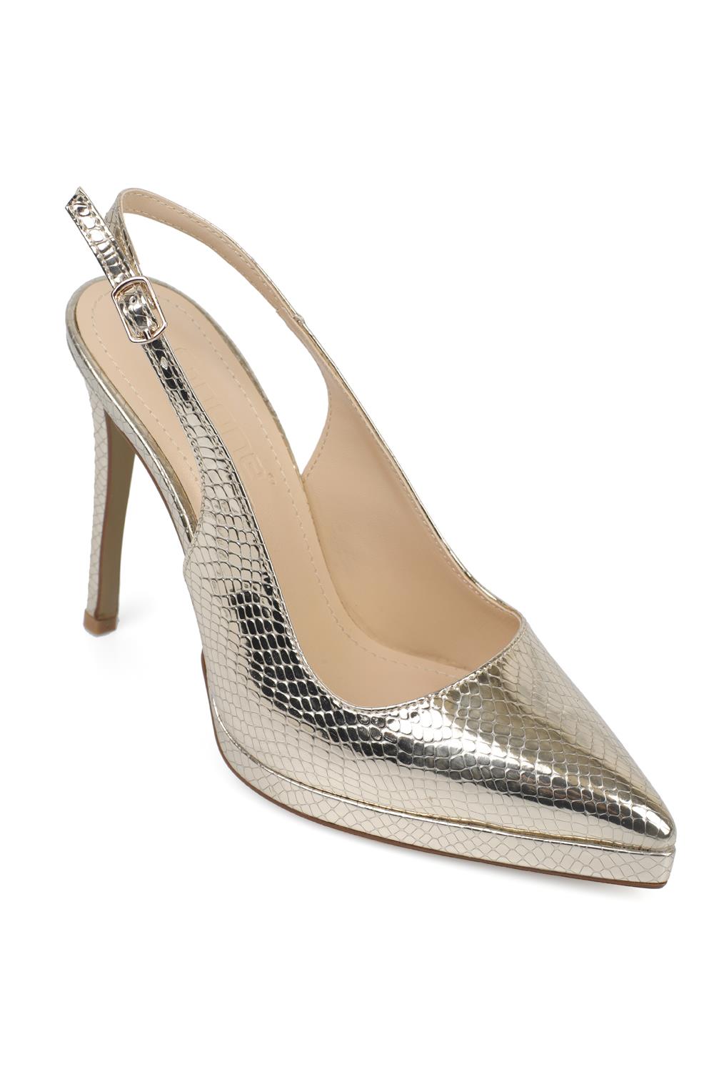 Capone Open Back Pointed Toe High Heeled Women Metallic Gold Platform Shoes