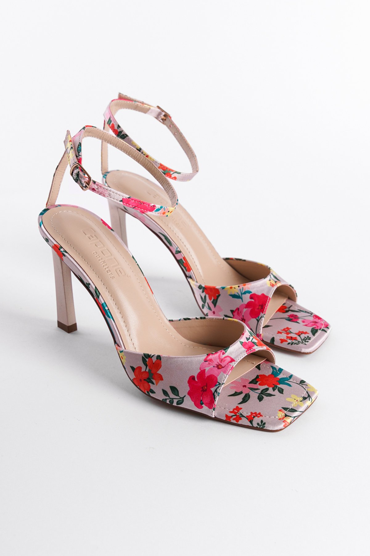 Capone Open Back Pointed Toe High Heeled Flower Patterned Women Beige Shoes