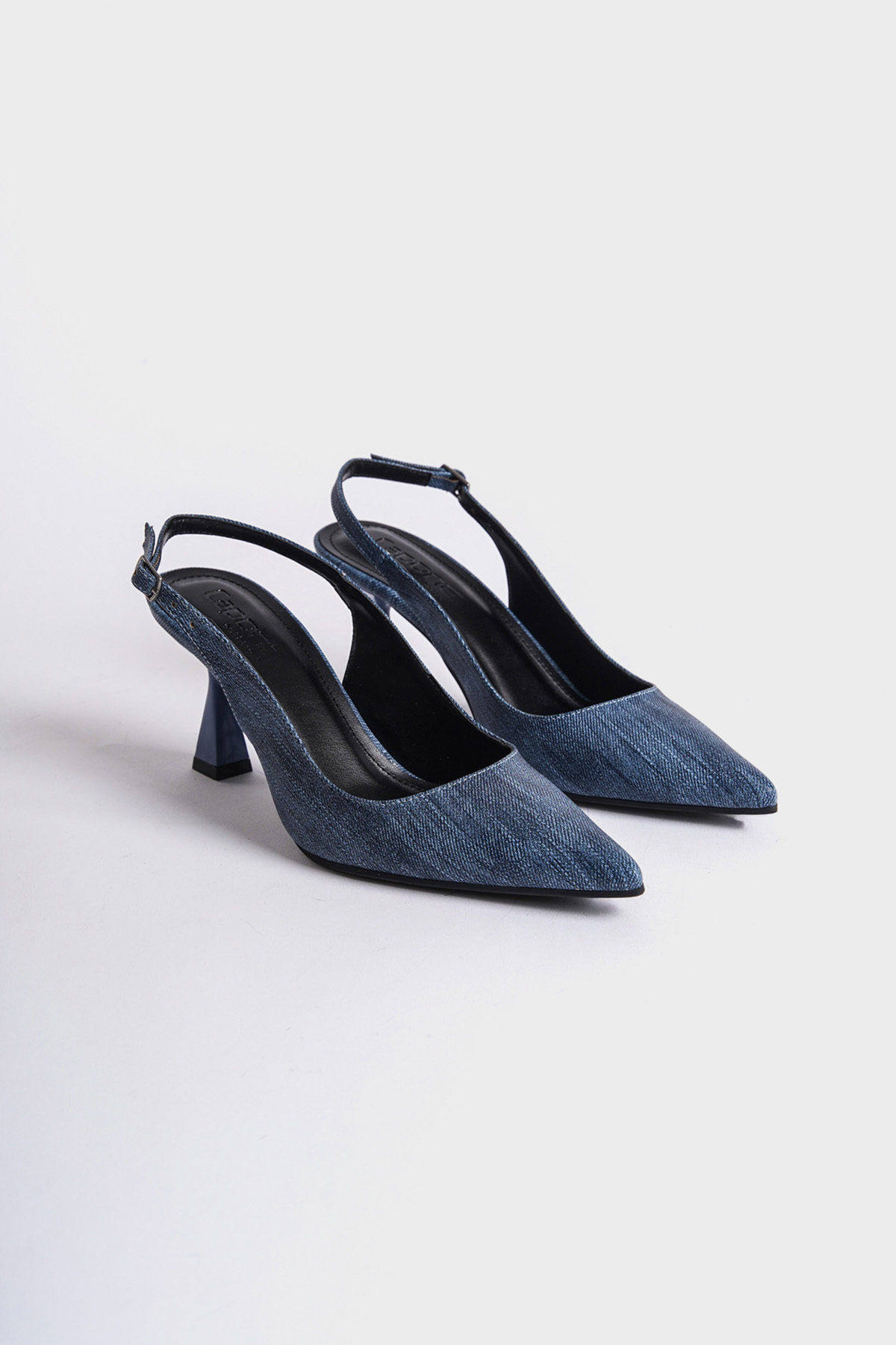 Capone Open Back Pointed Toe Mid Heeled Women Blue Shoes