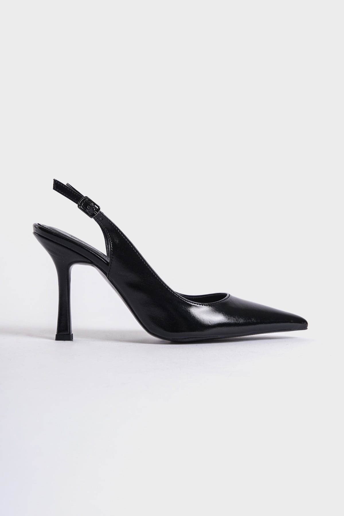 Capone Open Back Pointed Toe Mid Heeled Women Metallic Black Shoes