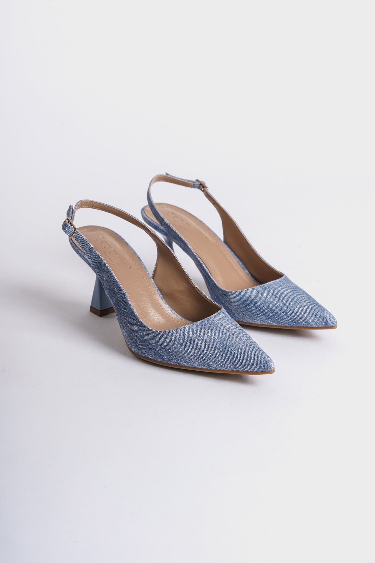 Capone Open Back Pointed Toe Mid Heeled Women Blue Shoes