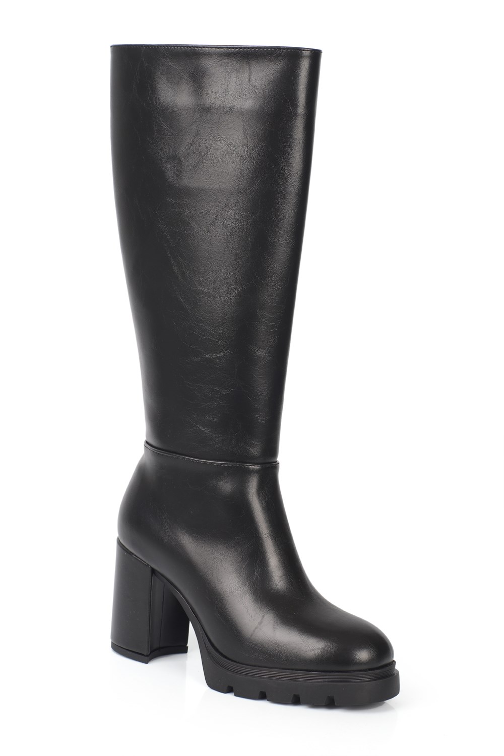 Capone Ophelia Side Zip Round Toe Track Sole Chunky Heel Casual Women Black Boot
