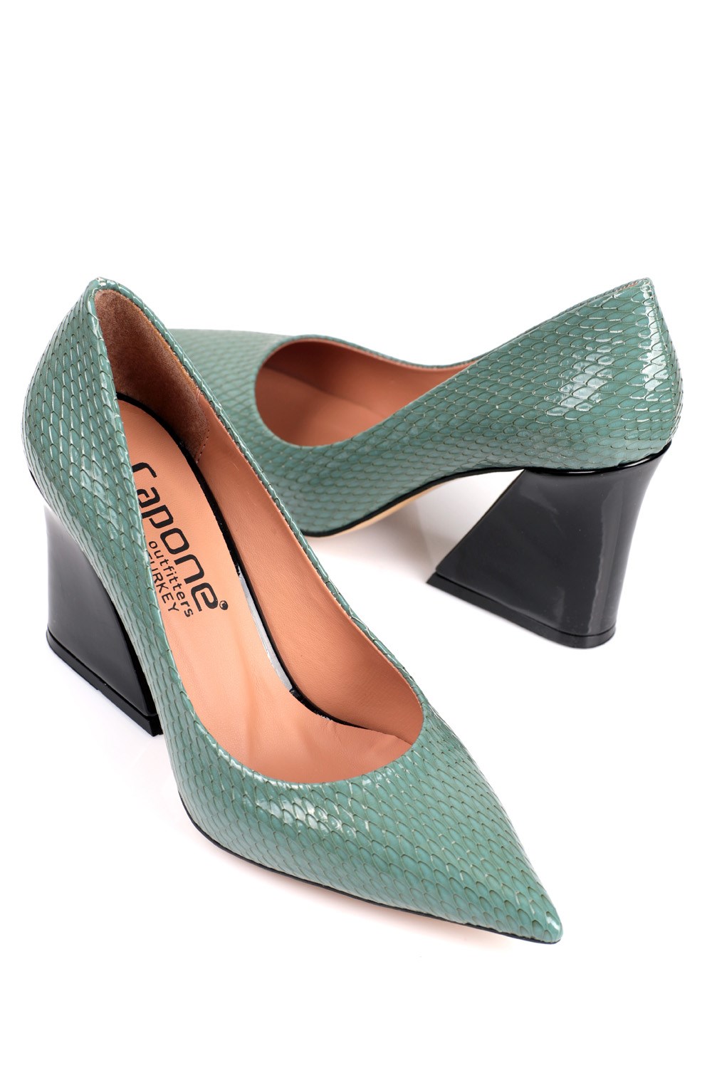 Capone Pointed Toe Block High Heel Women Green Shoes