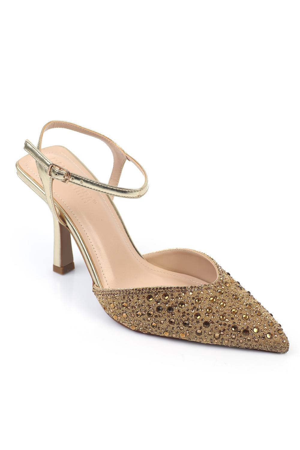 Capone Outfitters 2535 Women Metallic Gold Heeled