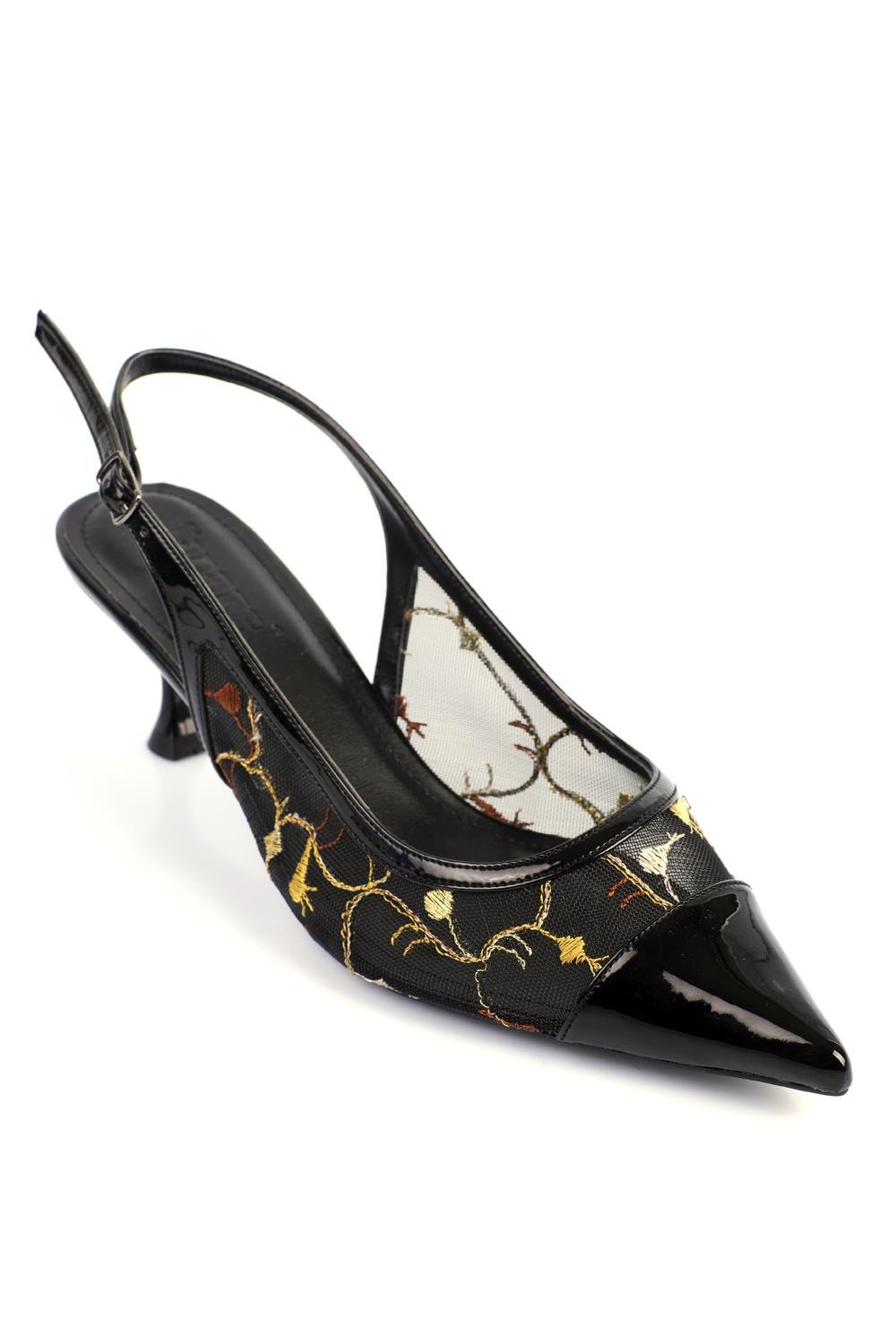 Capone Outfitters 2615 Women Black Gold Heeled