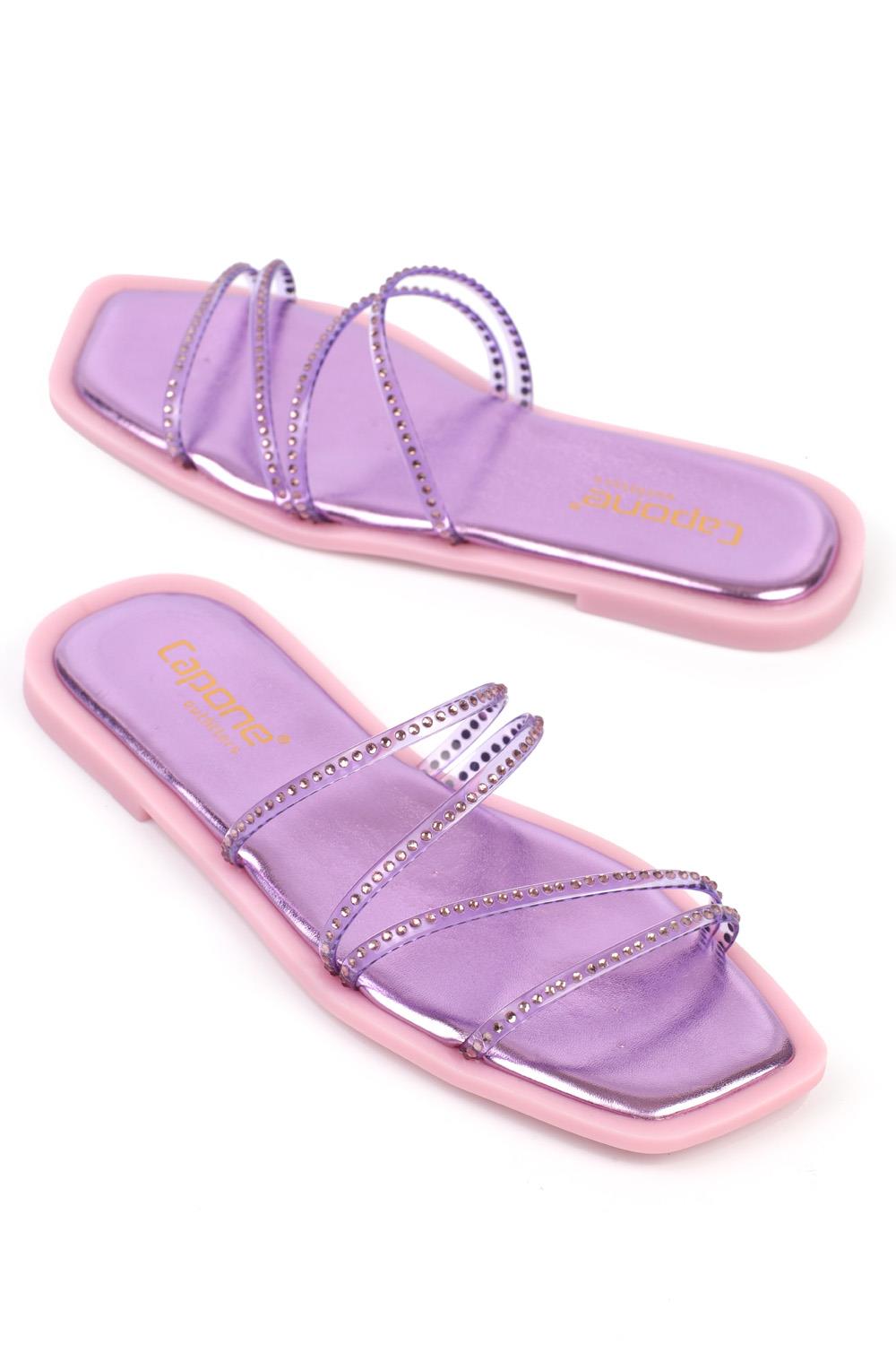 Capone Flat Toe Crystal Embellished Banded Flat Heeled Woman
