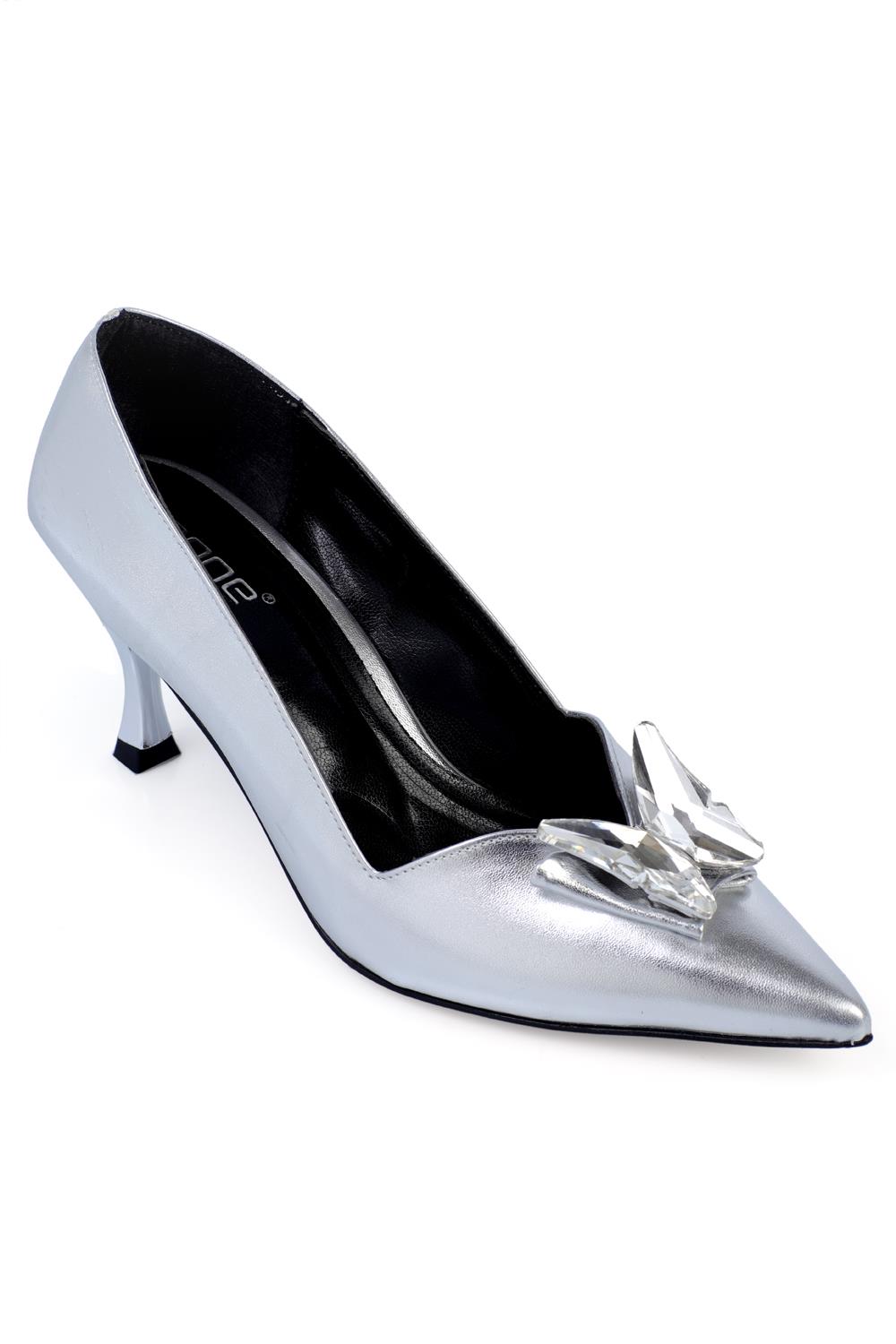 Capone Outfitters F760 Women Metallic Silver Stiletto