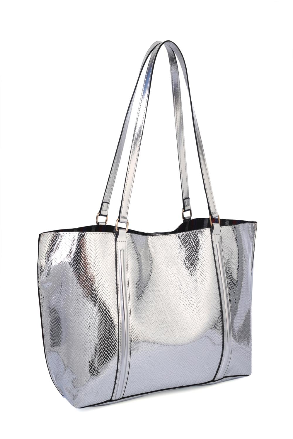 Capone Outfitters LOL01 Women Metallic Silver Shoulder Bag