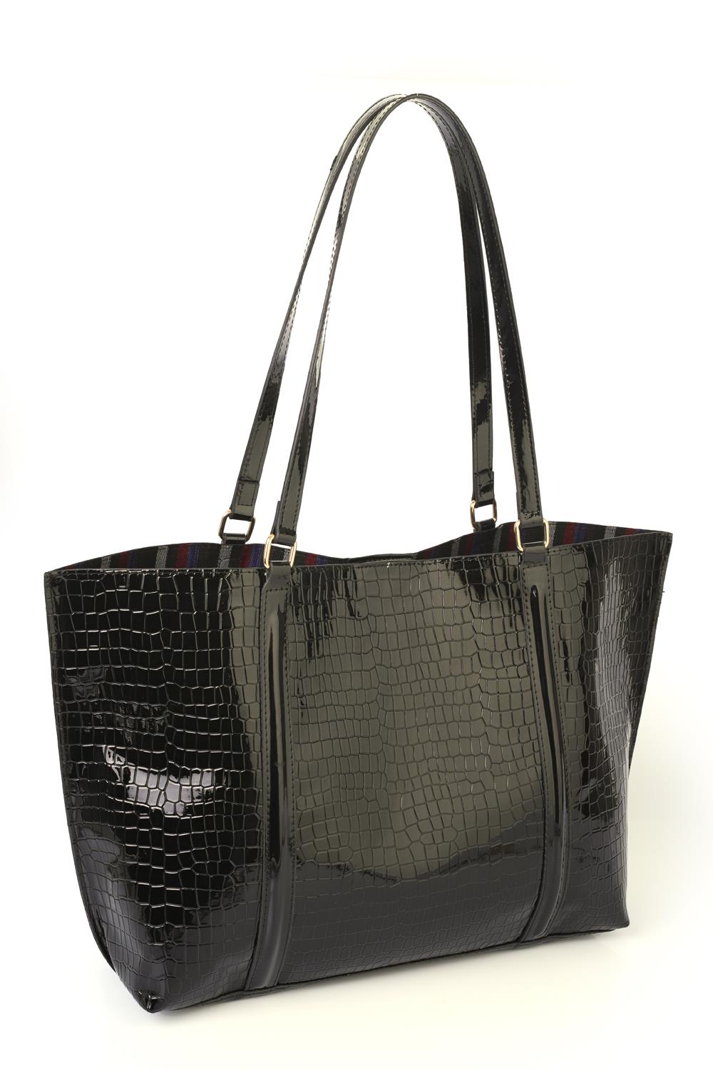 Capone Outfitters LOL01 Women Patent Croco Black Shoulder Bag