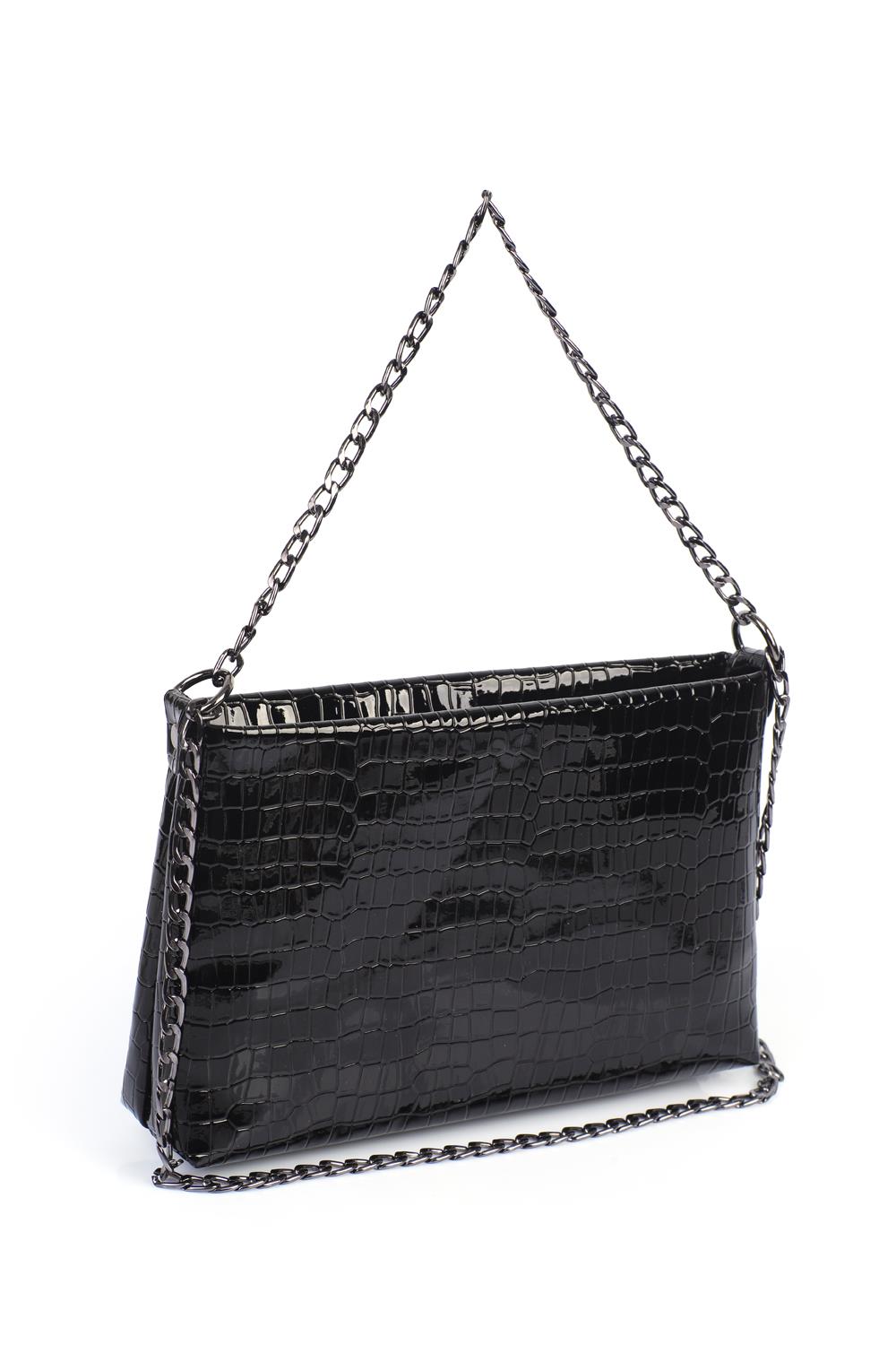 Capone Outfitters MAR01 Women Patent Croco Black Shoulder Bag