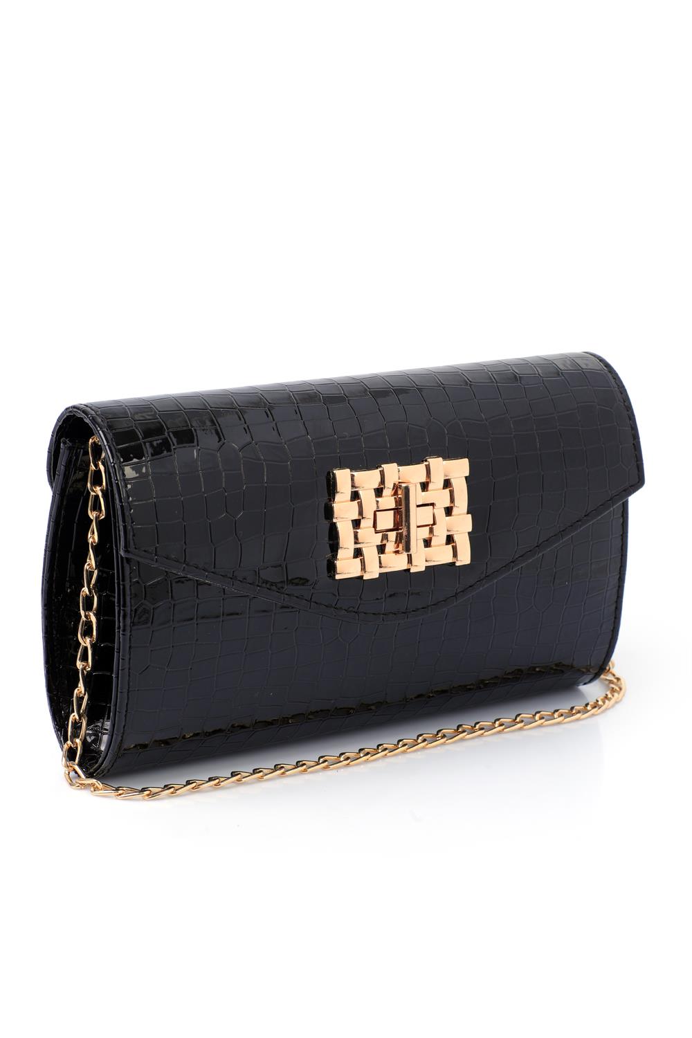 Capone Outfitters PAO01 Women Black Crocodile Print Hand Bag