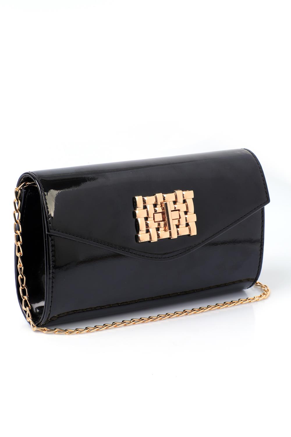 Capone Outfitters PAO01 Women Patent Black Hand Bag