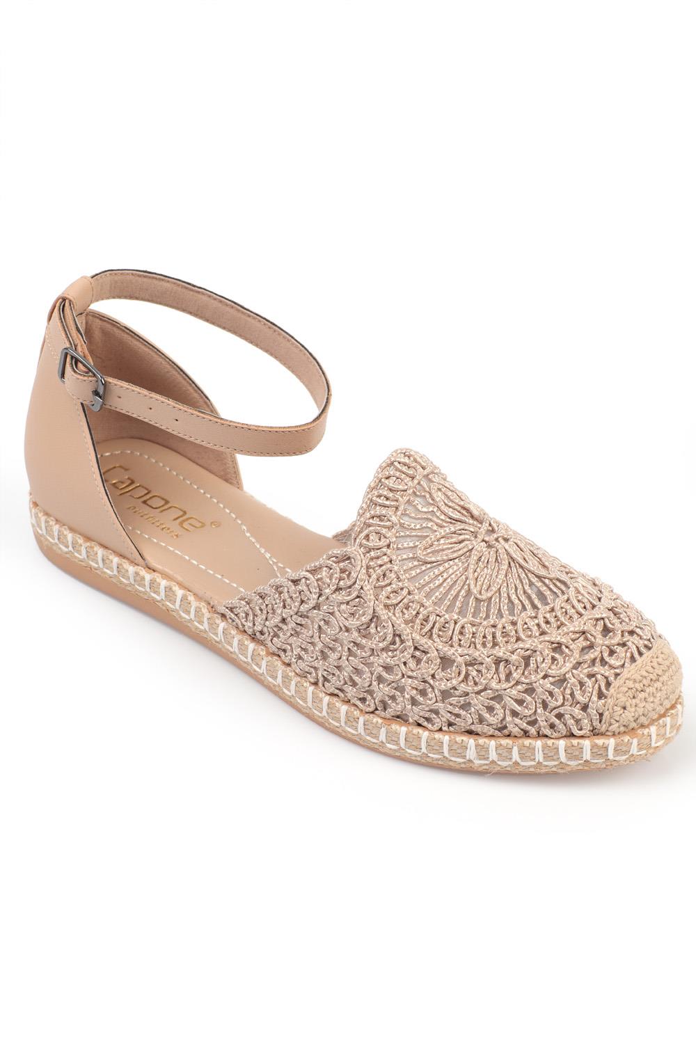 Capone Oval Toe Flower Motif Ankle Band Woman Rope Espadrille