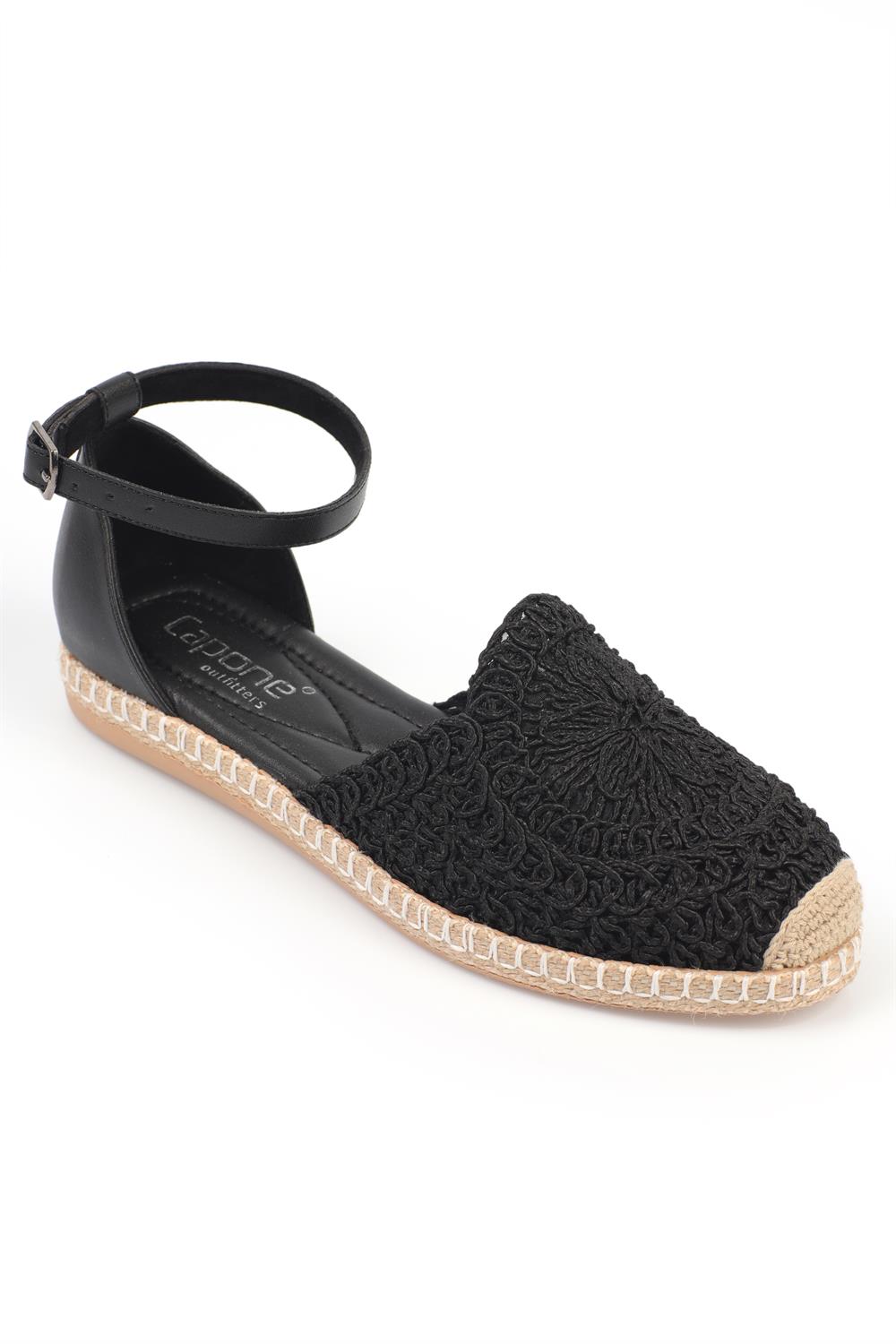 Capone Oval Toe Flower Motif Ankle Band Woman Rope Espadrille