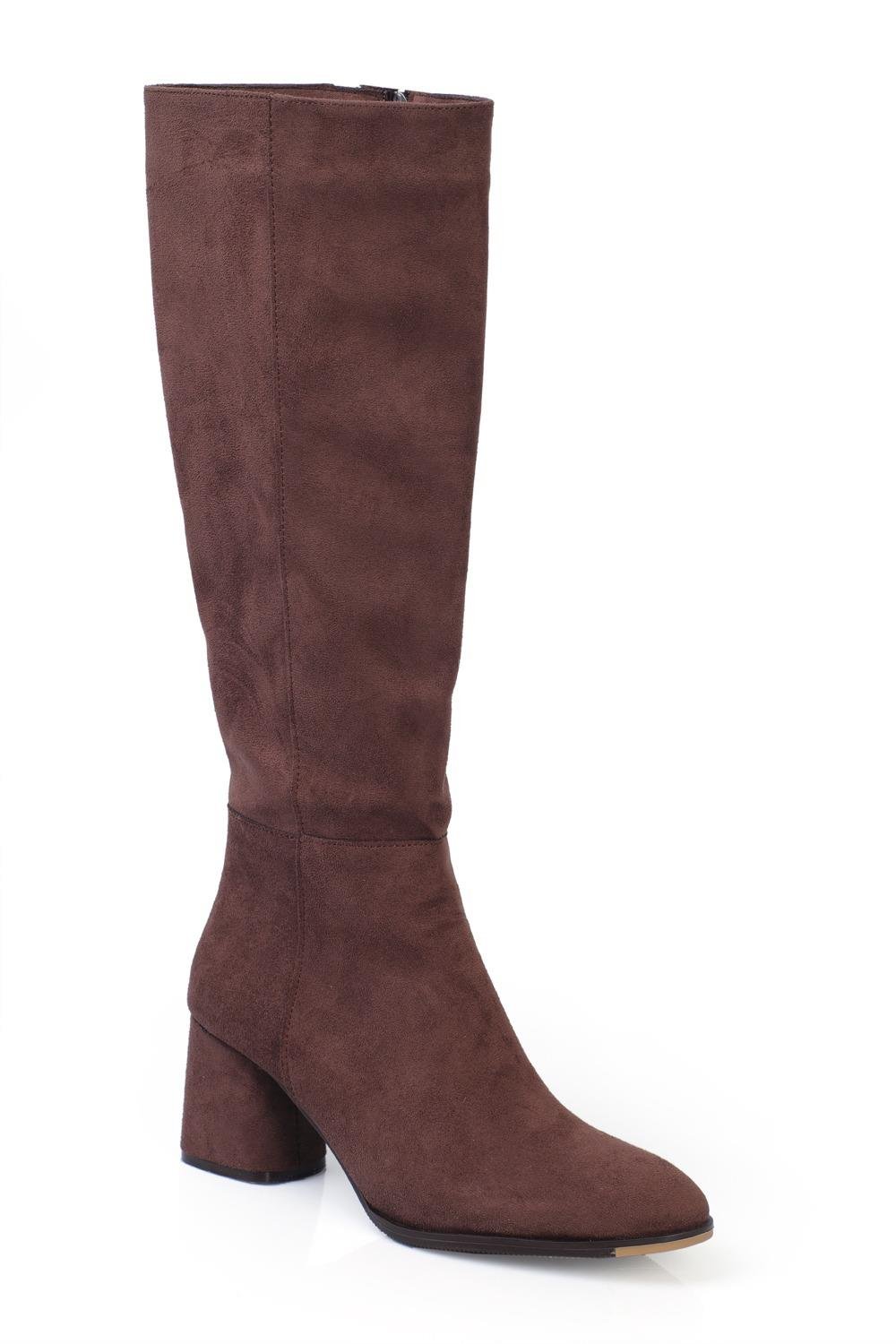 Capone Oval Toe Side Zipper Heeled Suede Woman Boots