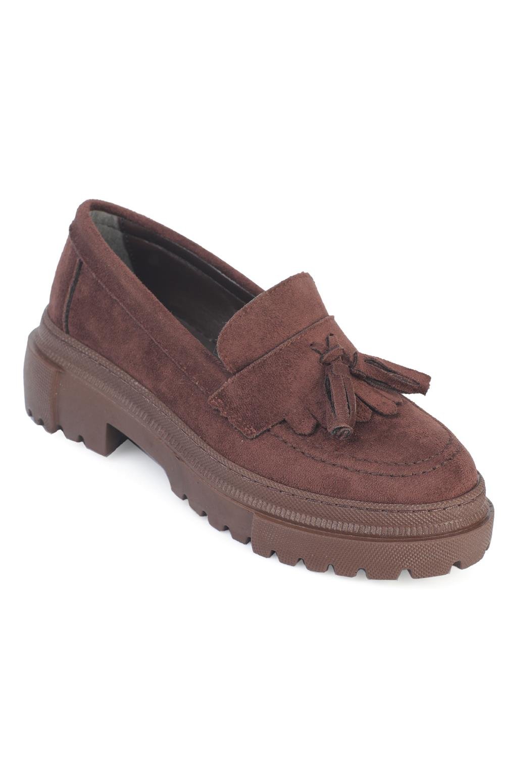 Capone Oval Toe Tassel Track Sole Suede Woman Loafer