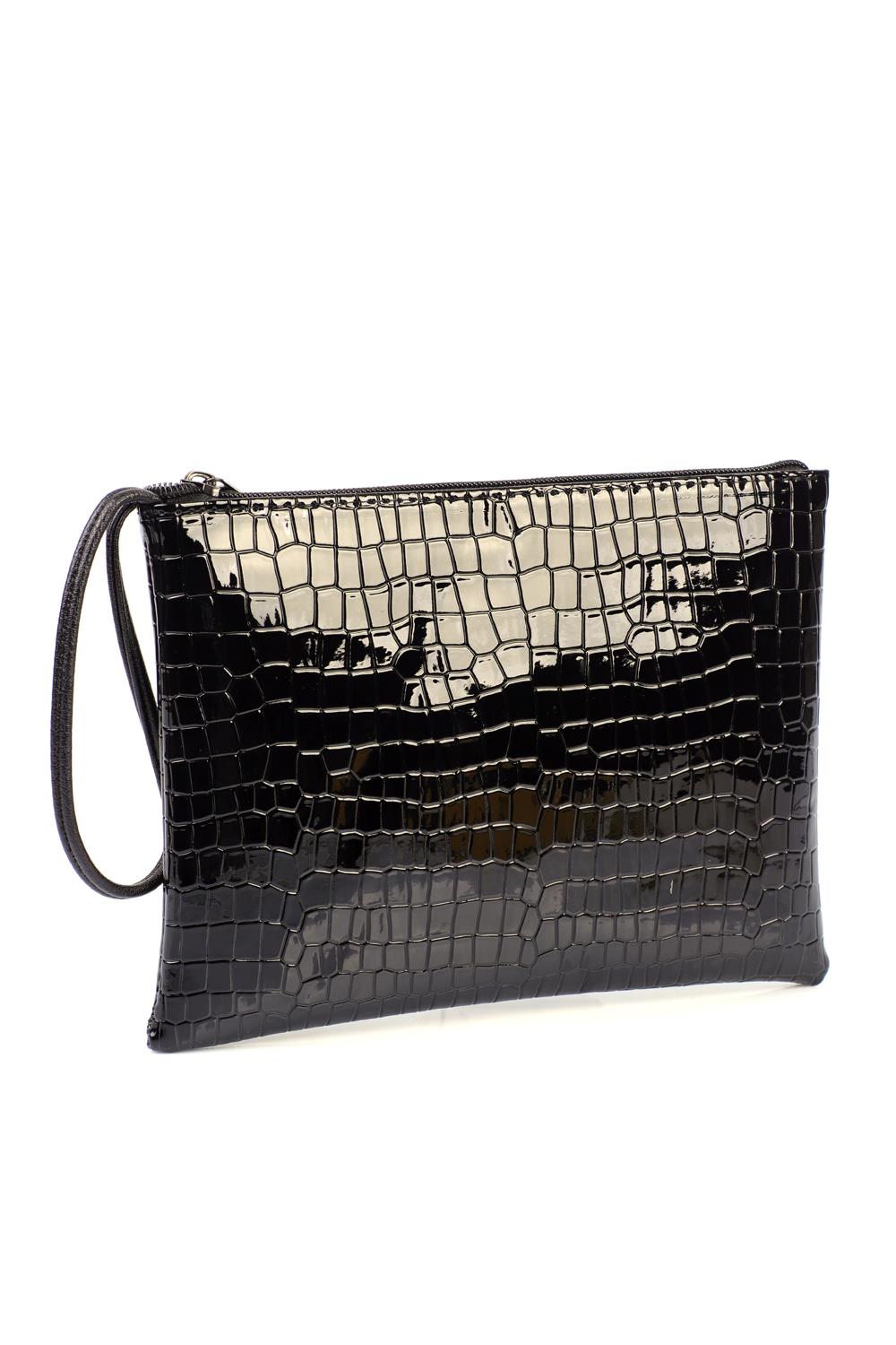 Capone Paris Mini Women Patent Croco Black Clutch Bag