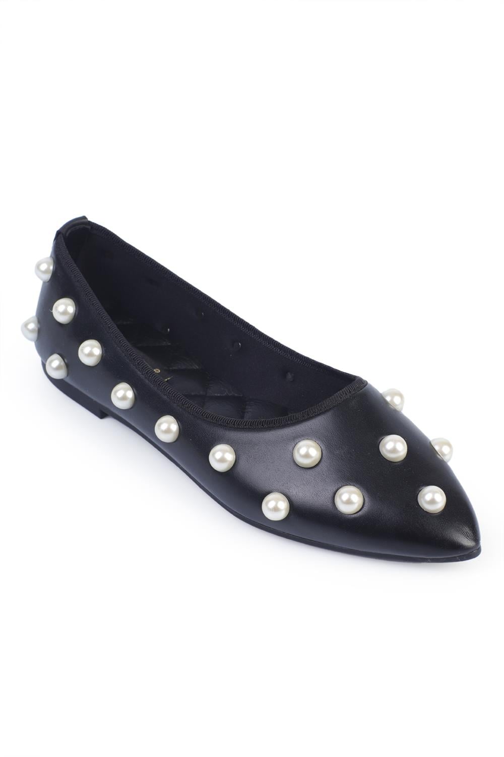 Capone Pearl Accessory Pointed Toe Ballerinas