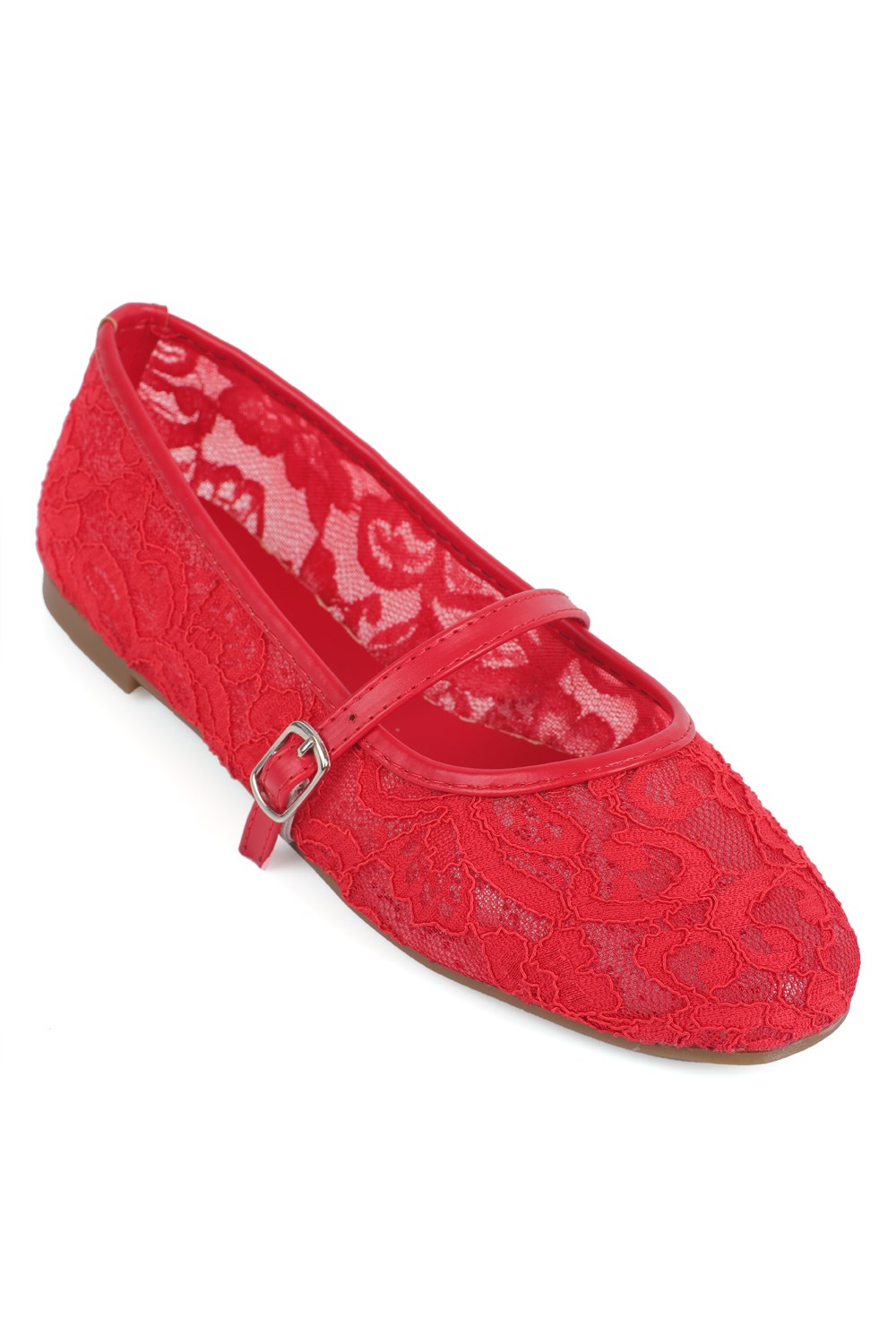 Capone Pennie Lace Mesh Embroidered Women Red Ballet Flat