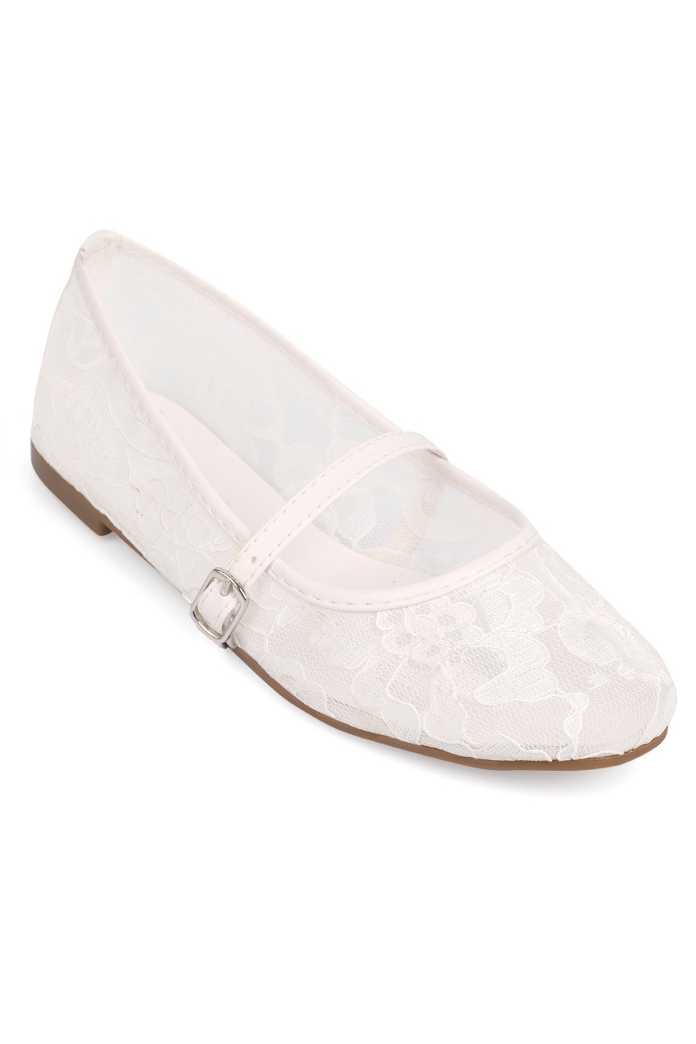 Capone Pennie Lace Mesh Embroidered Women White Ballet Flat