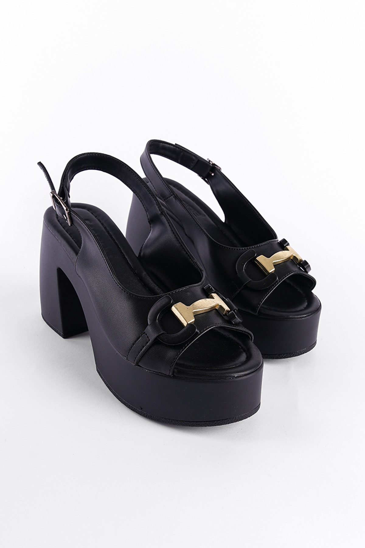 Capone Platform Buckle Single Strap Women Black Sandals