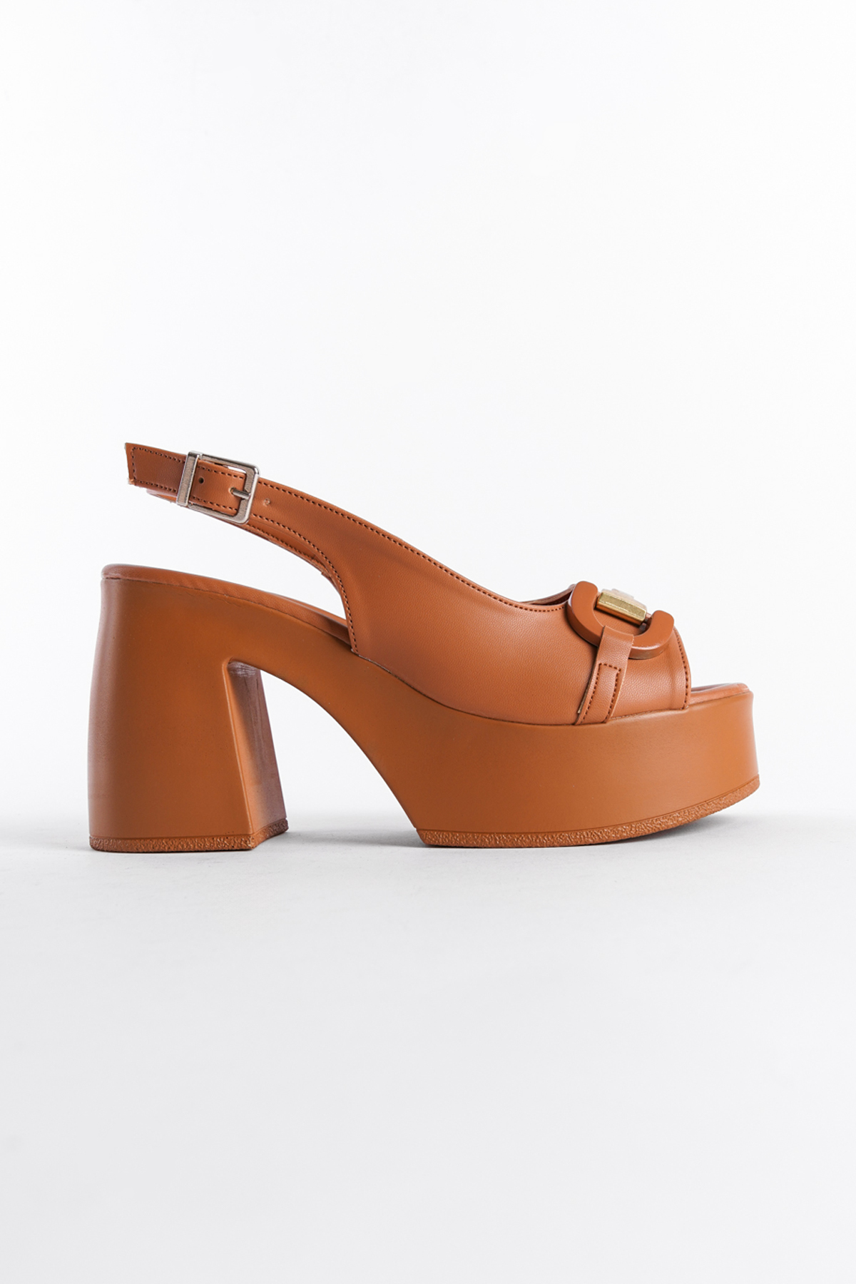 Capone Platform Buckle Single Strap Women Tan Sandals