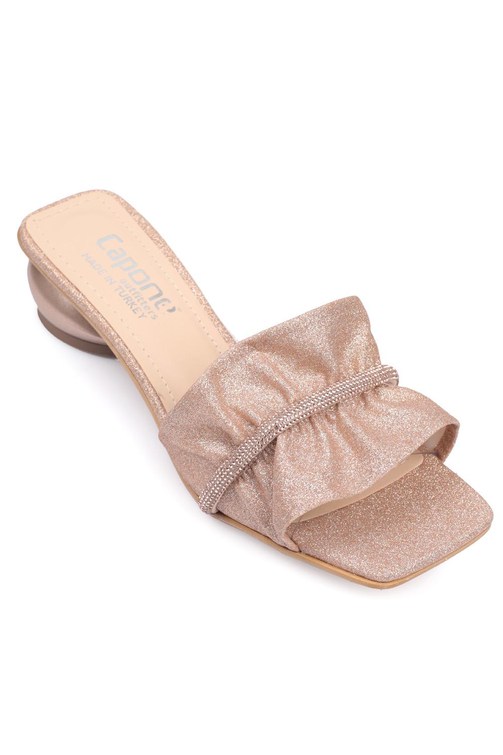 Capone Pleated Crystal Embellished Mid Heel Chic Women Rose Sandals
