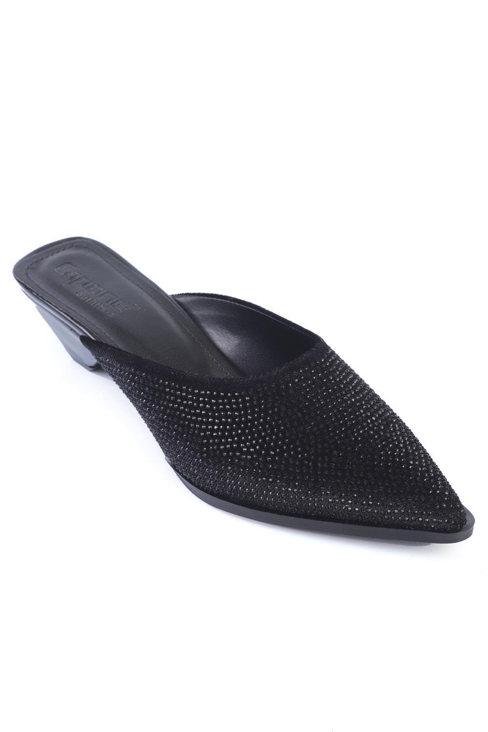 Capone Pointed Closed Toe Crystal Embellished Women Black Sandals