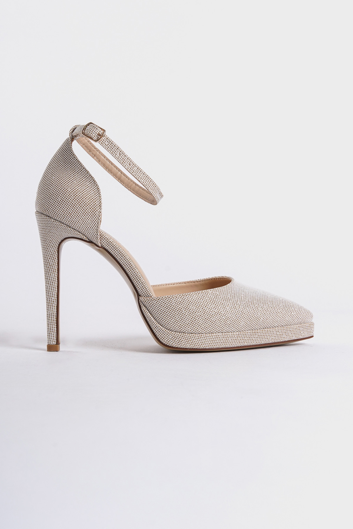 Capone Pointed Toe Ankle Strap High Heeled Glittery Women Gold Platform Shoes