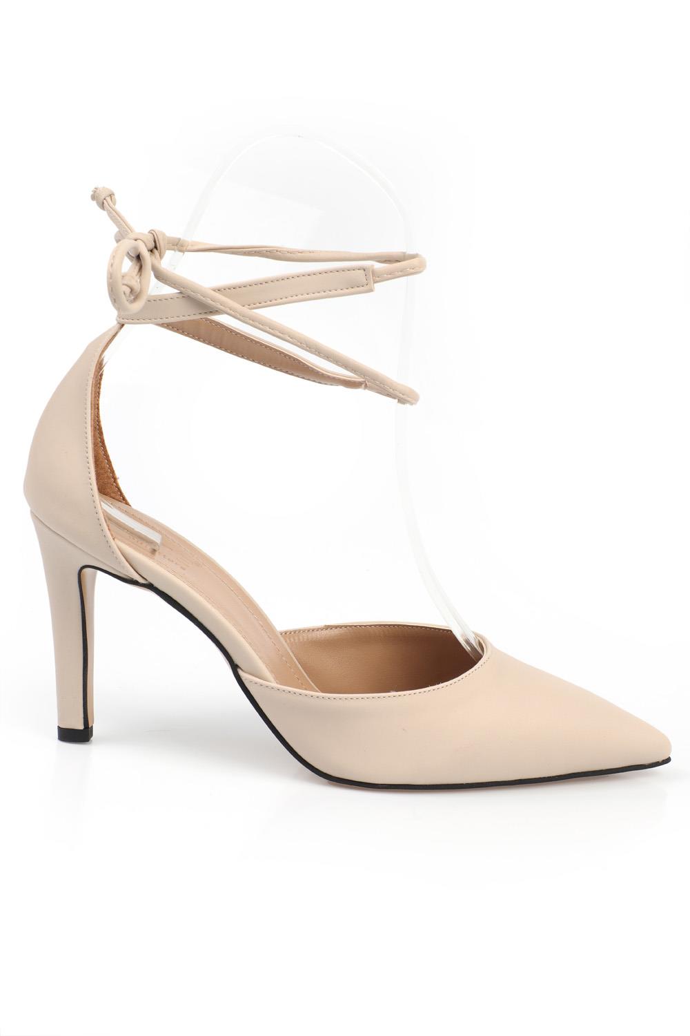 Capone Pointed Toe Ankle Strap Lace Up High Heel Matt Satin Woman Shoes