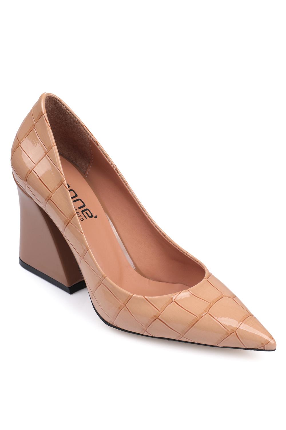 Capone Pointed Toe Block High Heel Women Nude Shoes