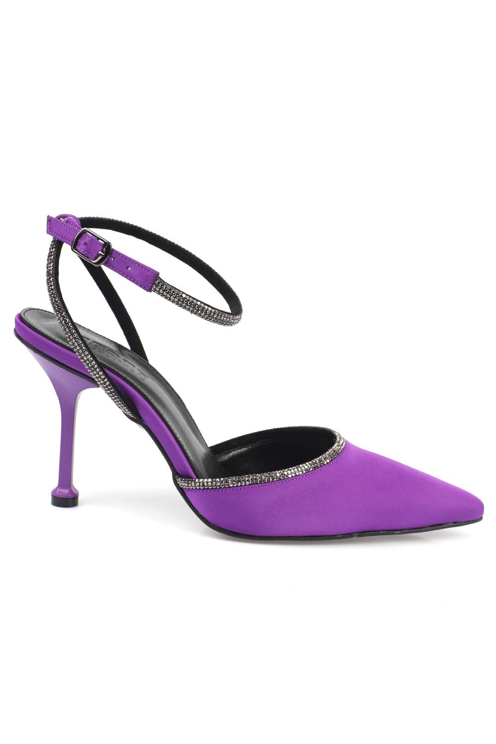 Capone Pointed Toe Cleavage And Ankle Band Crystal Slingback