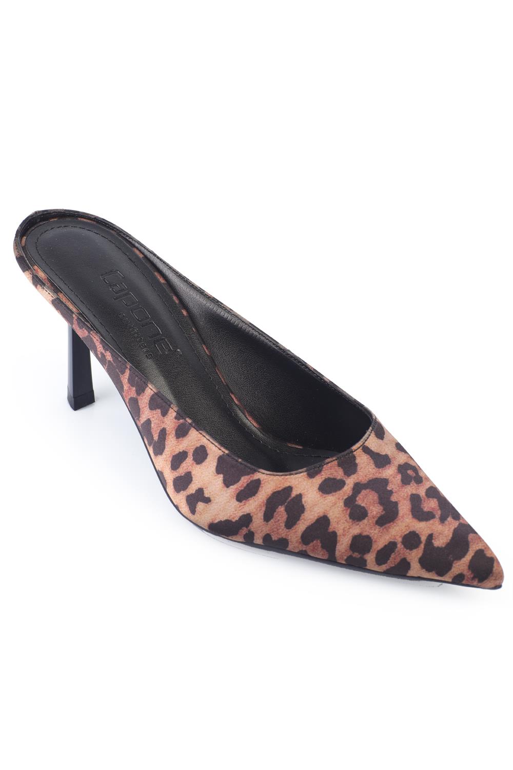 Capone Pointed Toe Closed Satin Women Leopard Sandals