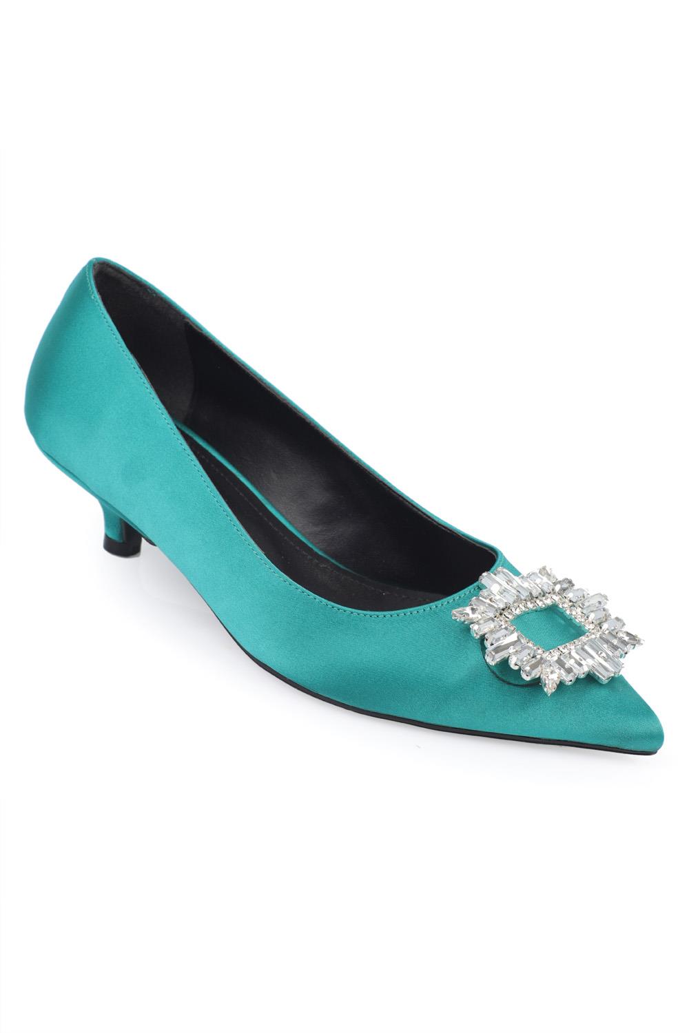 Capone Pointed Toe Crystal Embellished Square Bouckle Accessory Low Heel Woman Shoes