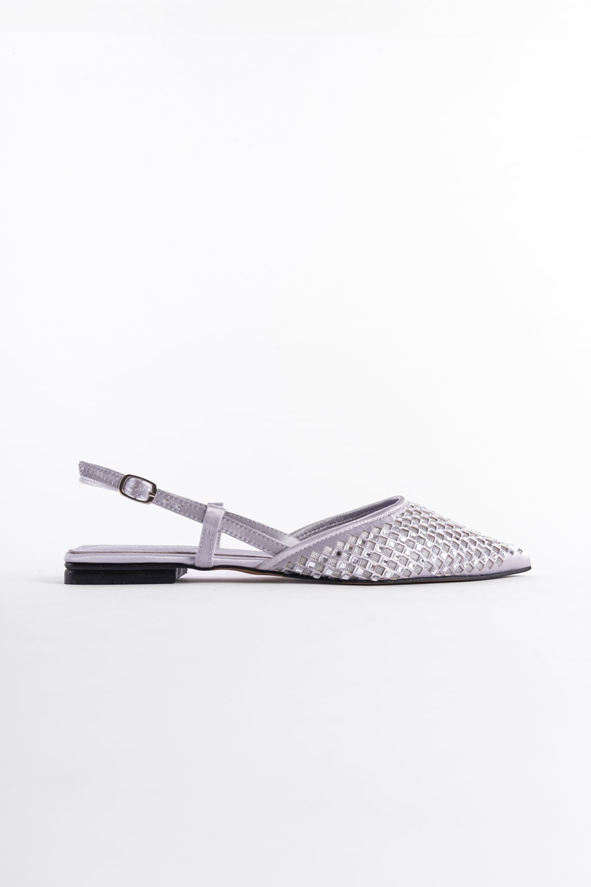 Capone Pointed Toe Crystal Embellished Satin Ballerinas