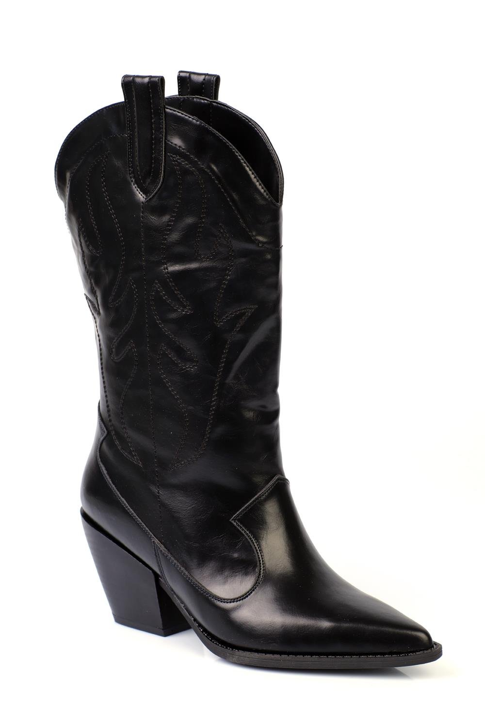 Capone Pointed-Toe Embroidered Women Black Cowboy Boots