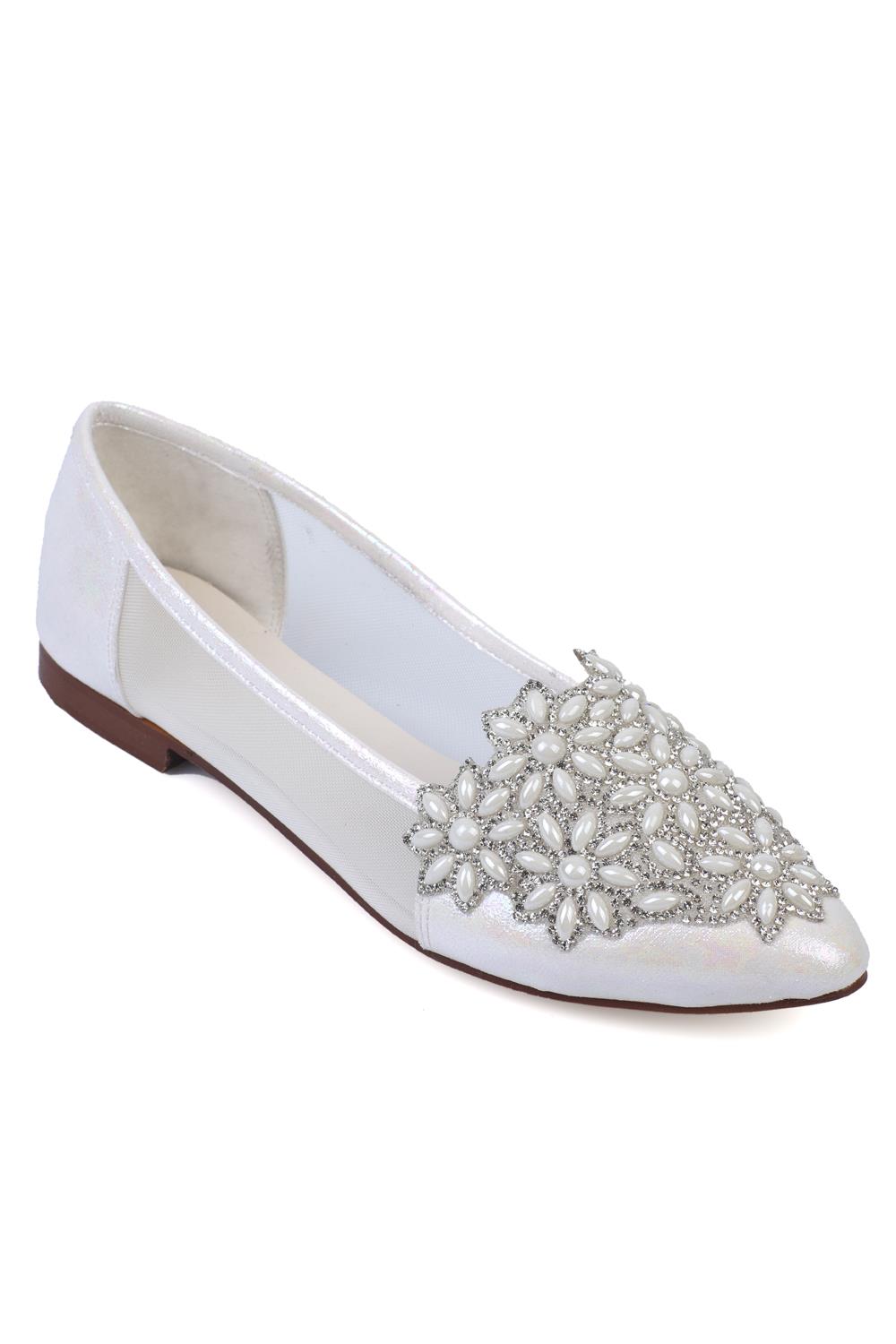 Capone Pointed Toe Mesh Crystal Embellished Women  Ballerina