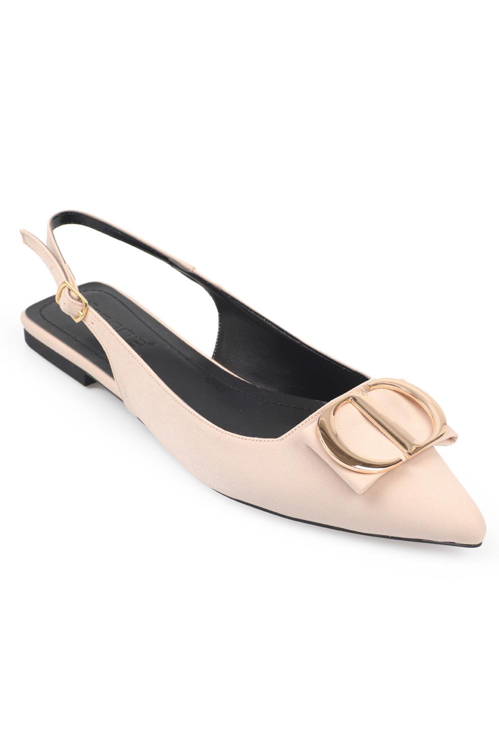 Capone Pointed Toe Metal Detail Accessory Slingback Woman Ballet Flats