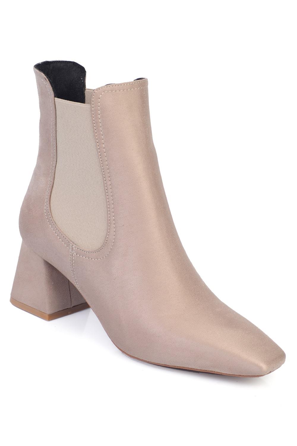 Capone Pointed-Toe Side Elastic Women Beige Ankle Boots